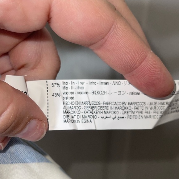 ZARA Blue White Striped Linen Blend High Rise Cropped Pants Medium - Picture 14 of 14